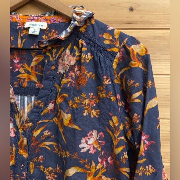 Sundance Size Small Dark Romantic Floral Ruffle Peasant V Neck Blouse - Picture 6 of 14